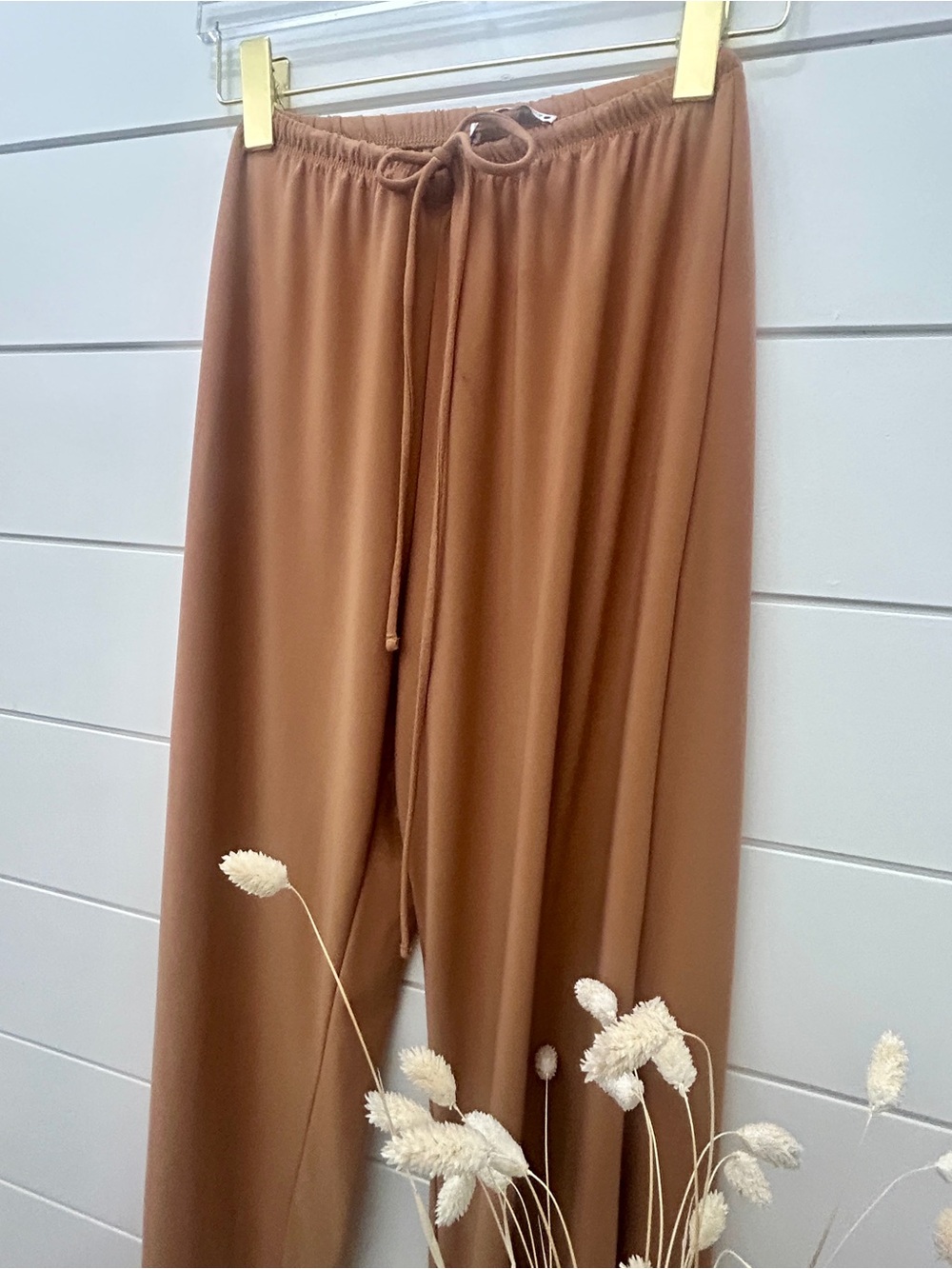 *Zara Pants* Lightweight, Wide Leg, Cropped, Drawstring • Brown • Small